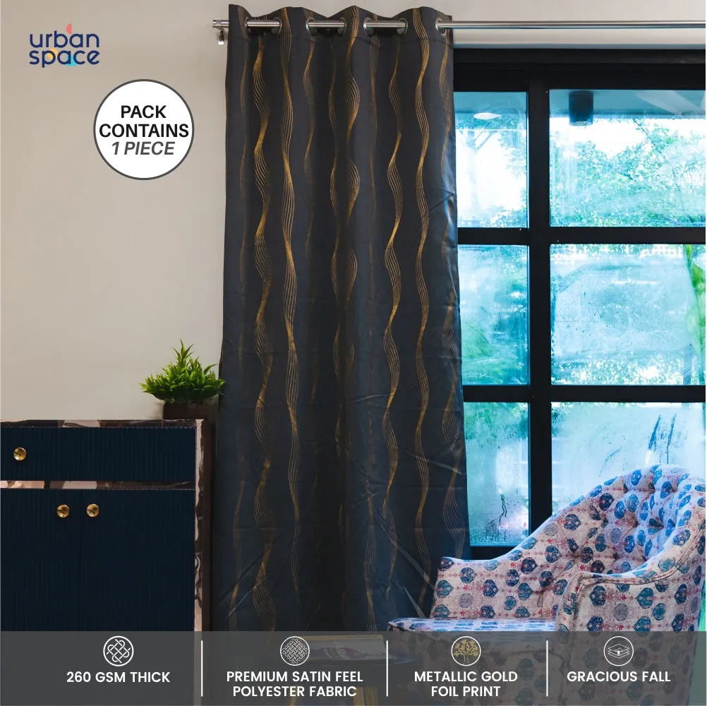 Gold Foil Printed 80-85% Blackout Curtains - Pack of 1 - Double Wave - Grey