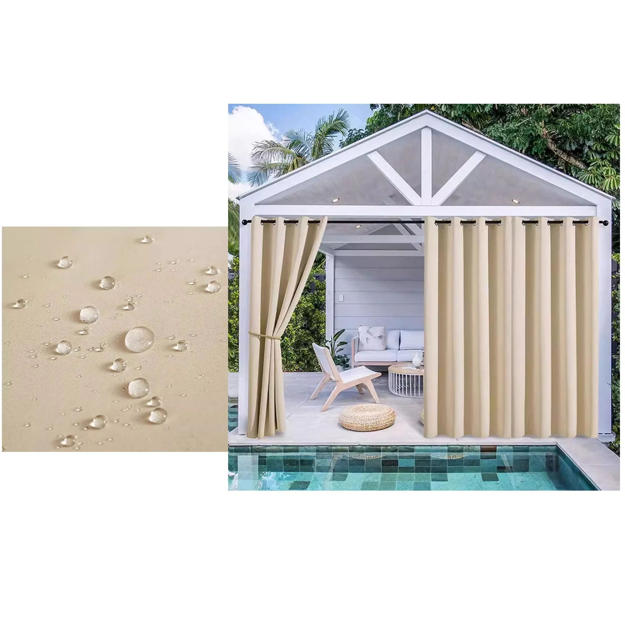 Heavy Duty Outdoor Curtains for Patio, Pergola, Gazebo & Balcony (1300g/m & 800g/m)