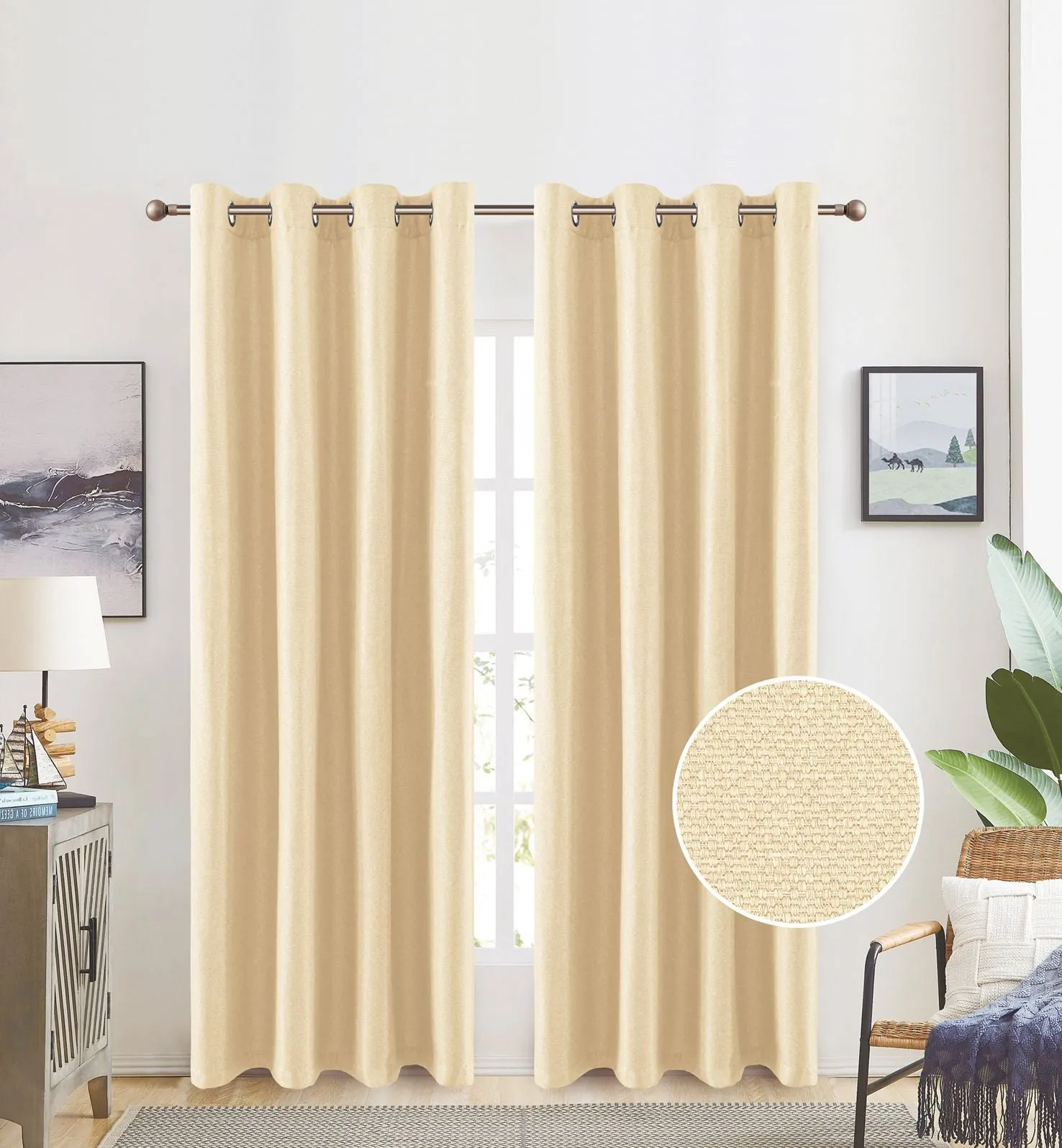 Heavy Rayon Blend Linen Room Darkening Grommet Top Window Curtain Panel, 81052