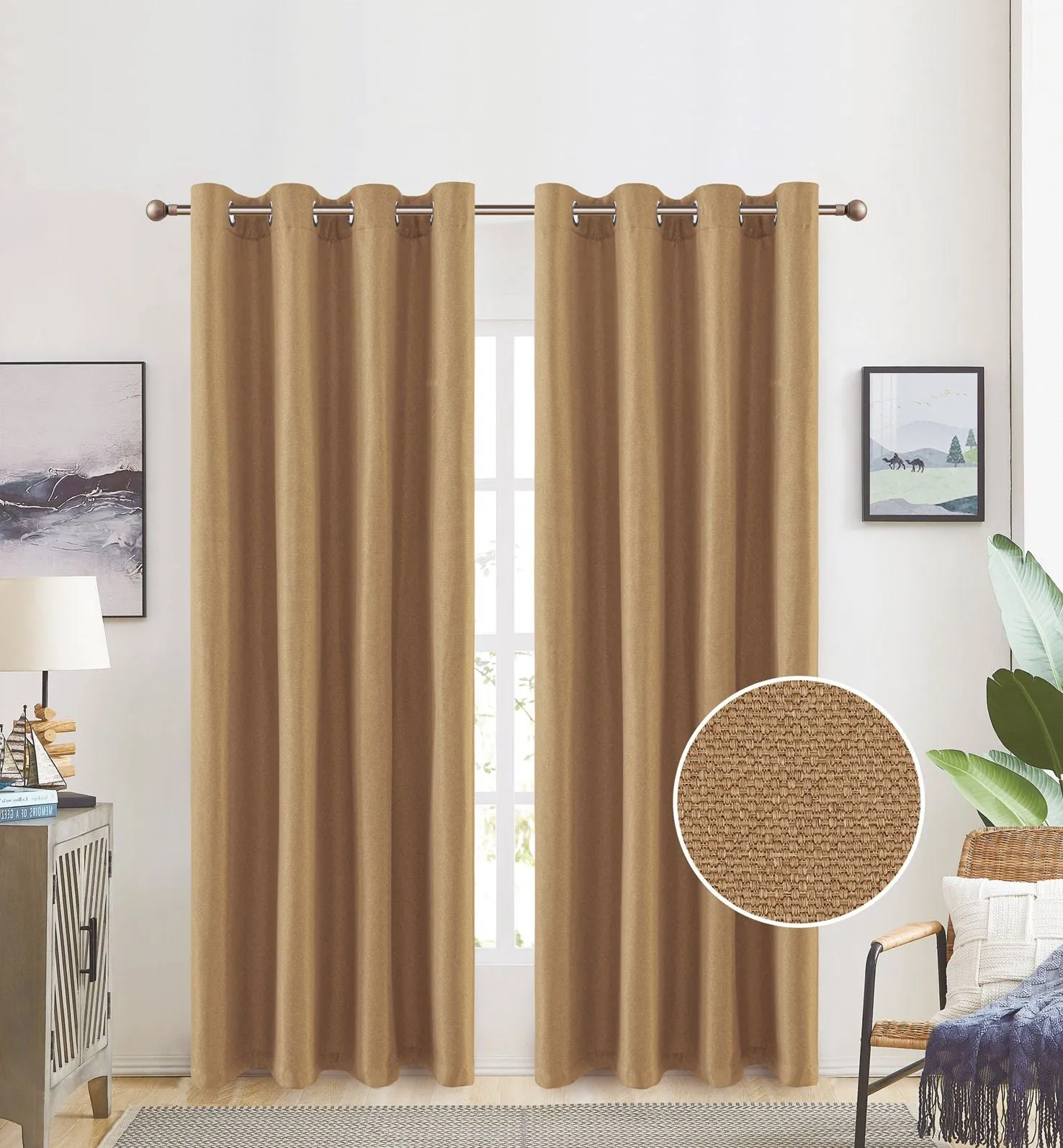 Heavy Rayon Blend Linen Room Darkening Grommet Top Window Curtain Panel, 81052