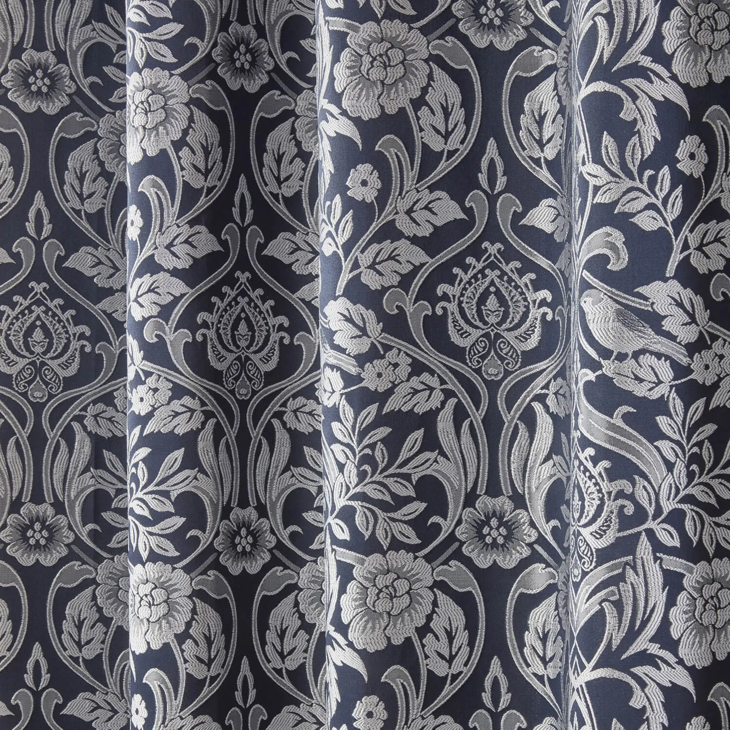 Lined Eyelet Jacquard Curtains - Navy