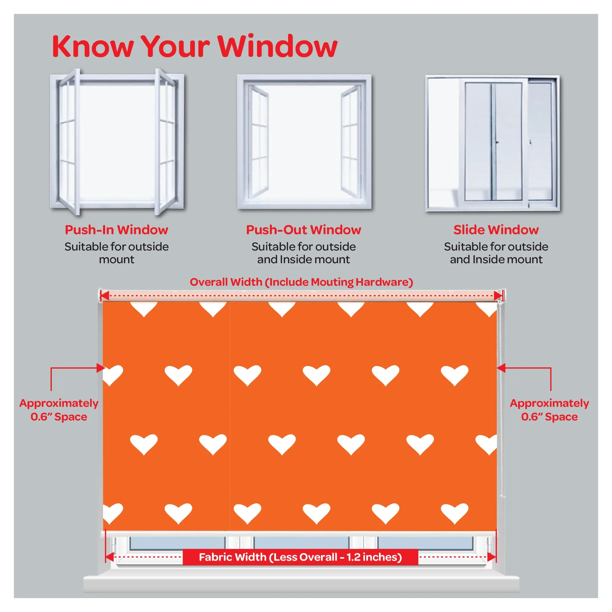 Love Heart Shape in Orange Window Roller Shade