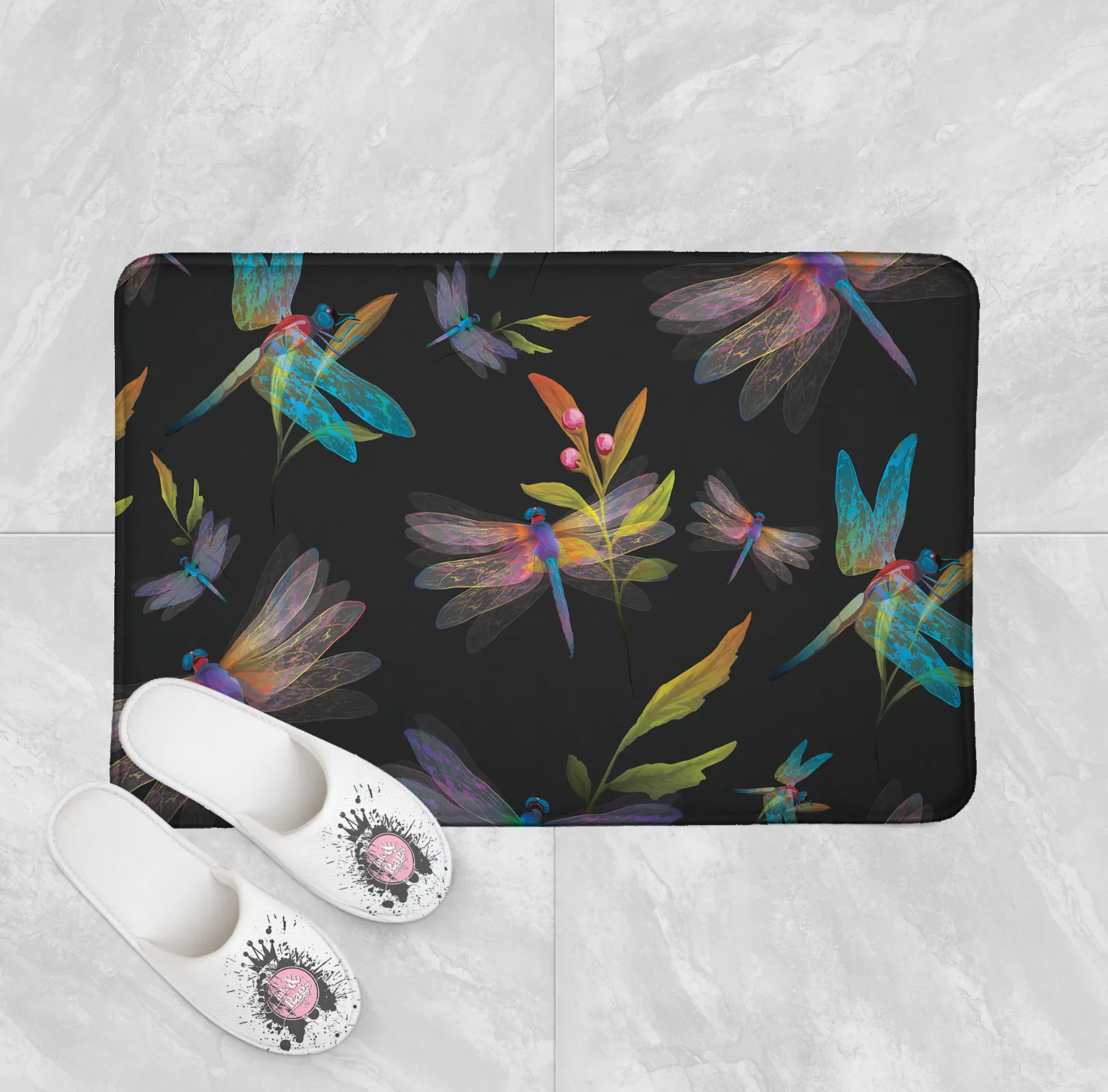 Luminescent Dragonfly Shower Curtains and Optional Bath Mats