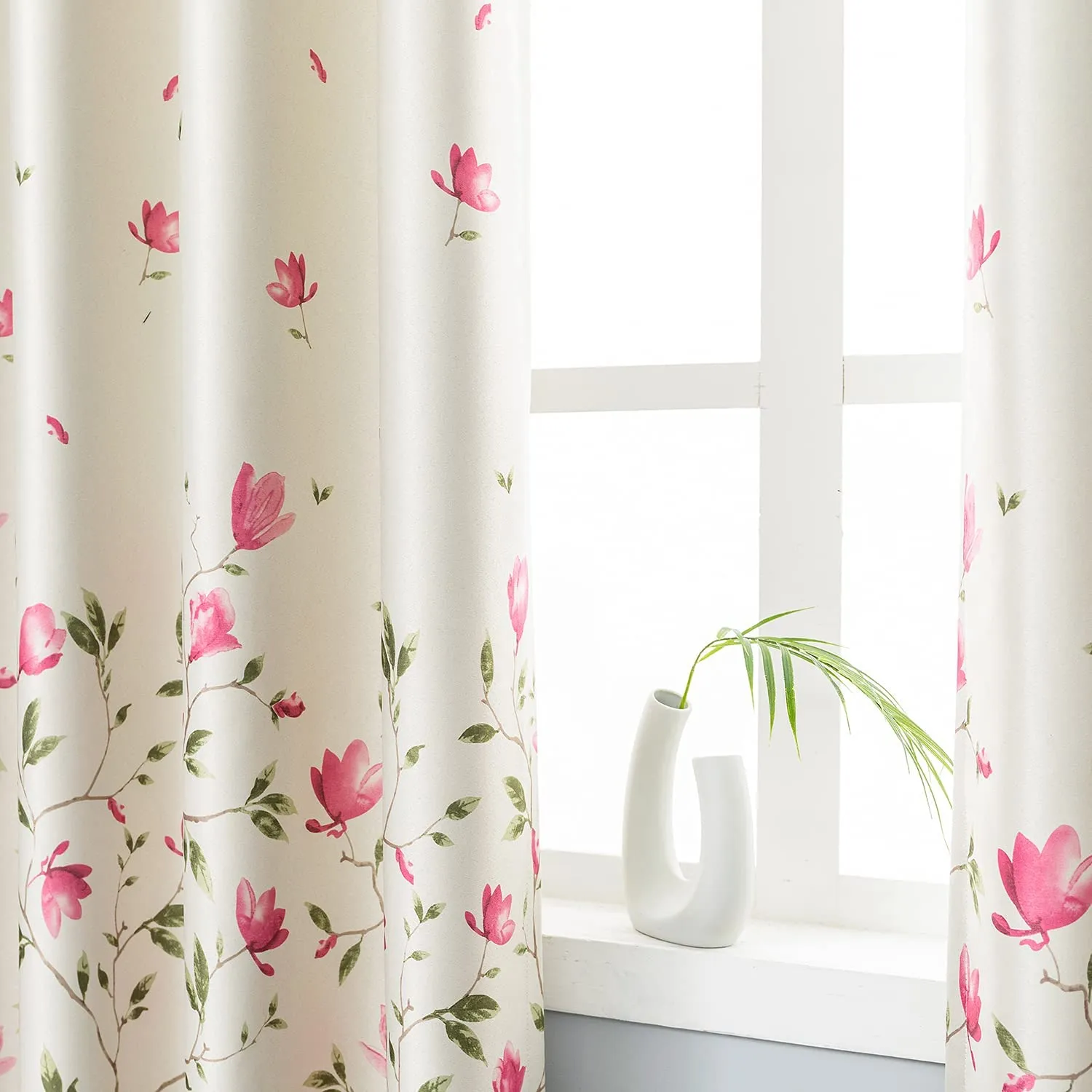 Luxurious Room Darkening Curtains, Faux Silk Satin Door Curtain - Carnation, Pack of 2 Curtains