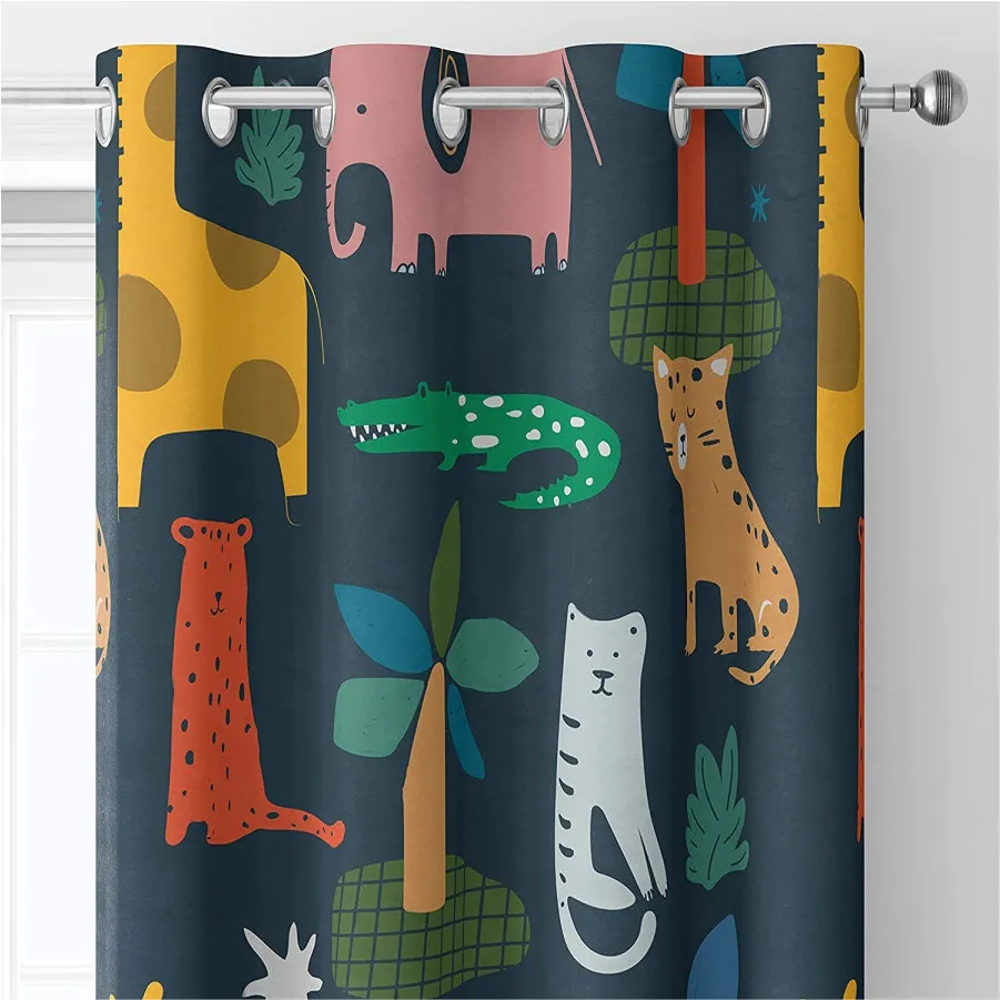 Luxurious Room Darkening Curtains, Semi Blackout kids room Curtain - Jungle Safari, Pack of 1 Curtain