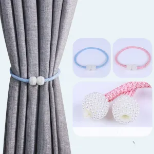 Magnetic Curtain Tiebacks - 2 Pcs Pearl Buckle Tie Curtain Holdback Clips