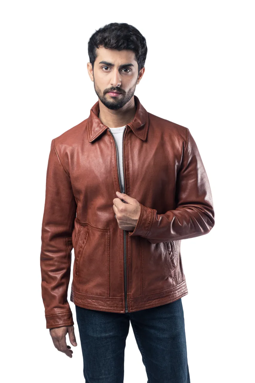 Men Fashion Stylish Biker Jacket Sheep Leather Brown Jacket Motorcycle Style - ELM29