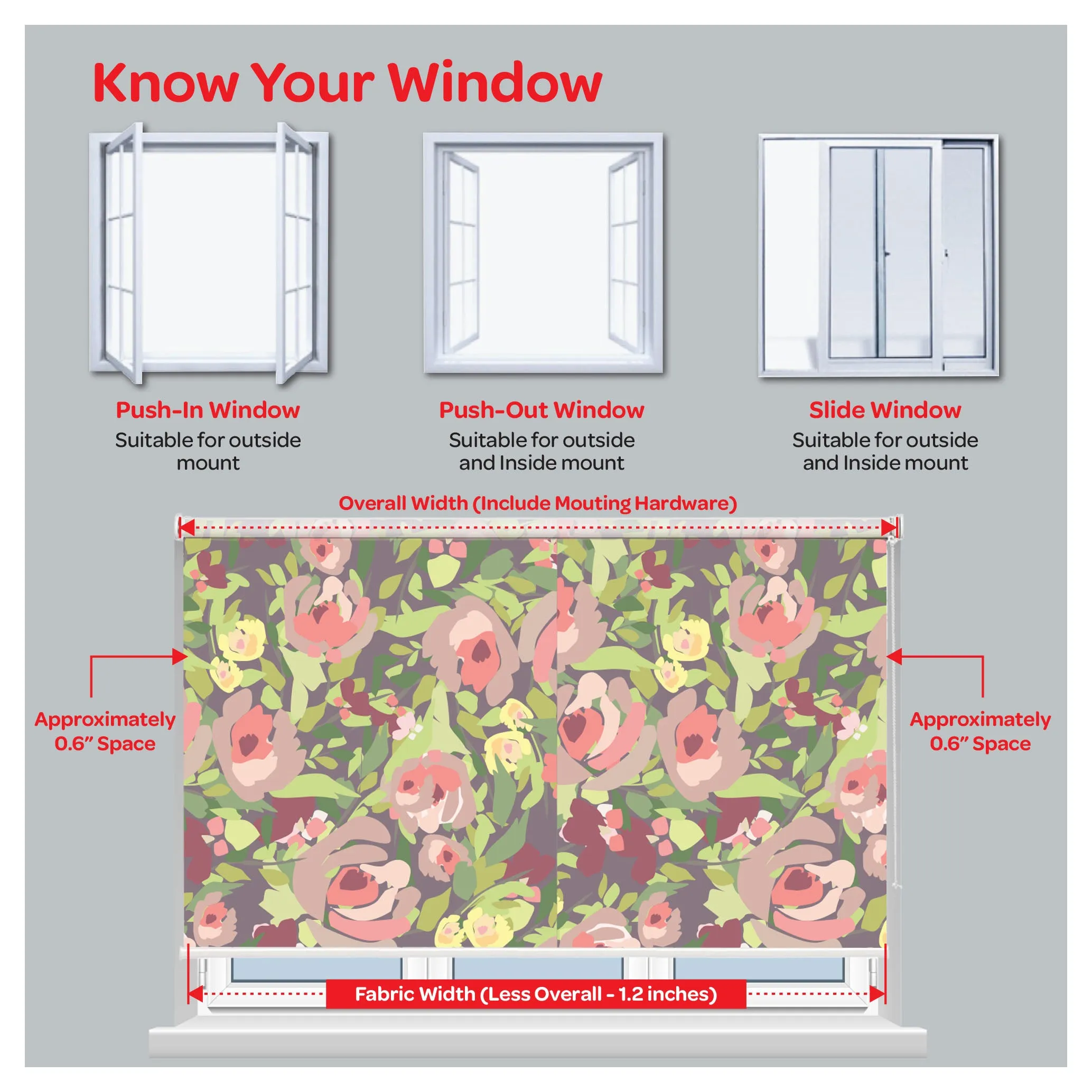 Mid Century Botanical Flower Garden Print Window Roller Shade