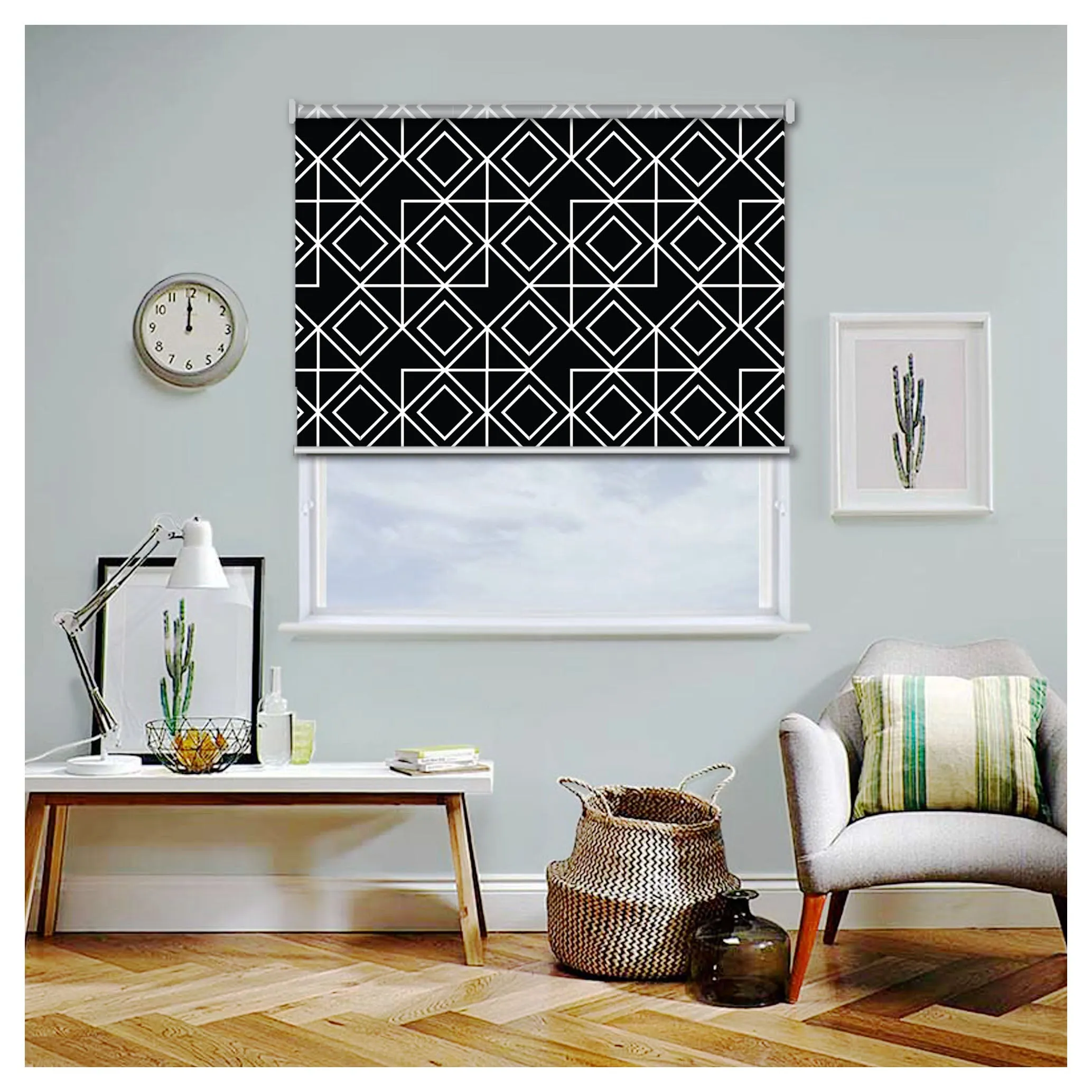 Mid Century Modern Black and White Print Window Roller Shade