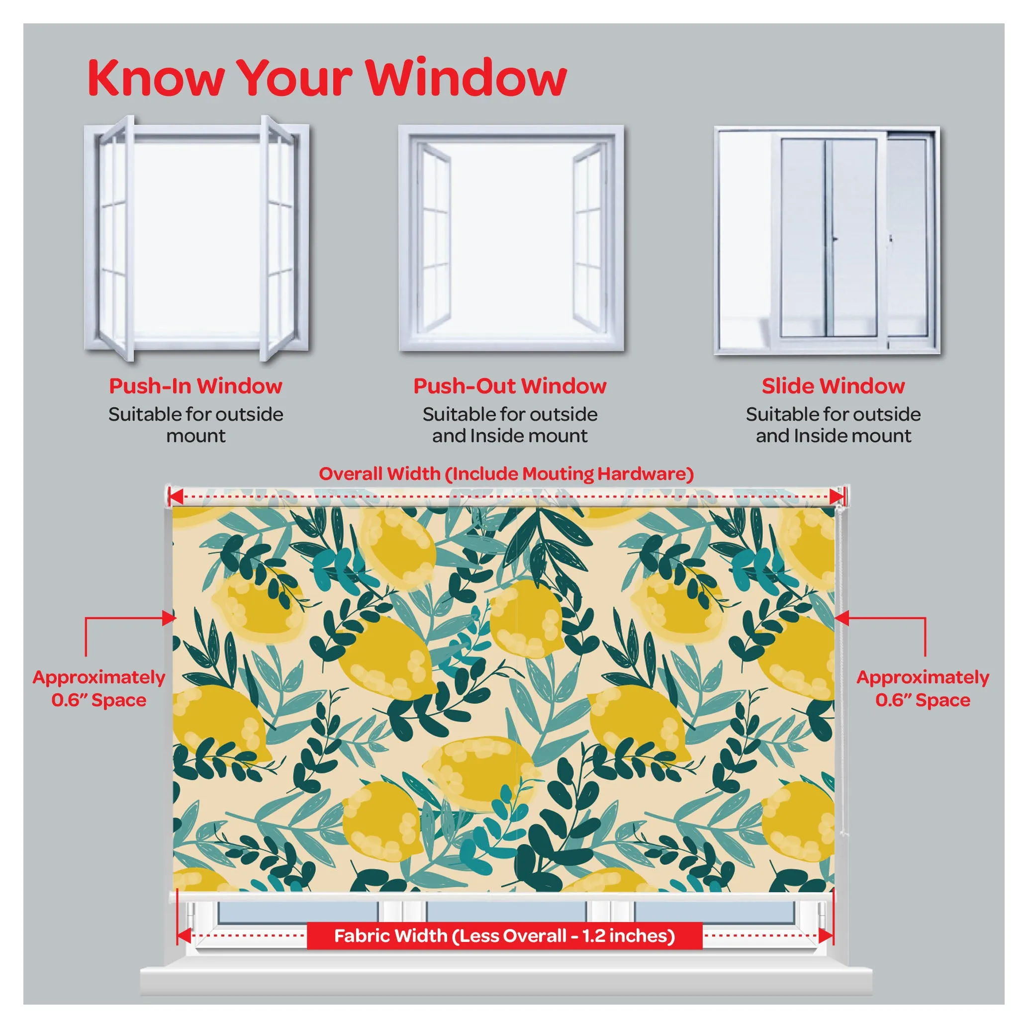 Mid CenturyLemon Tree Plant Print Window Roller Shade