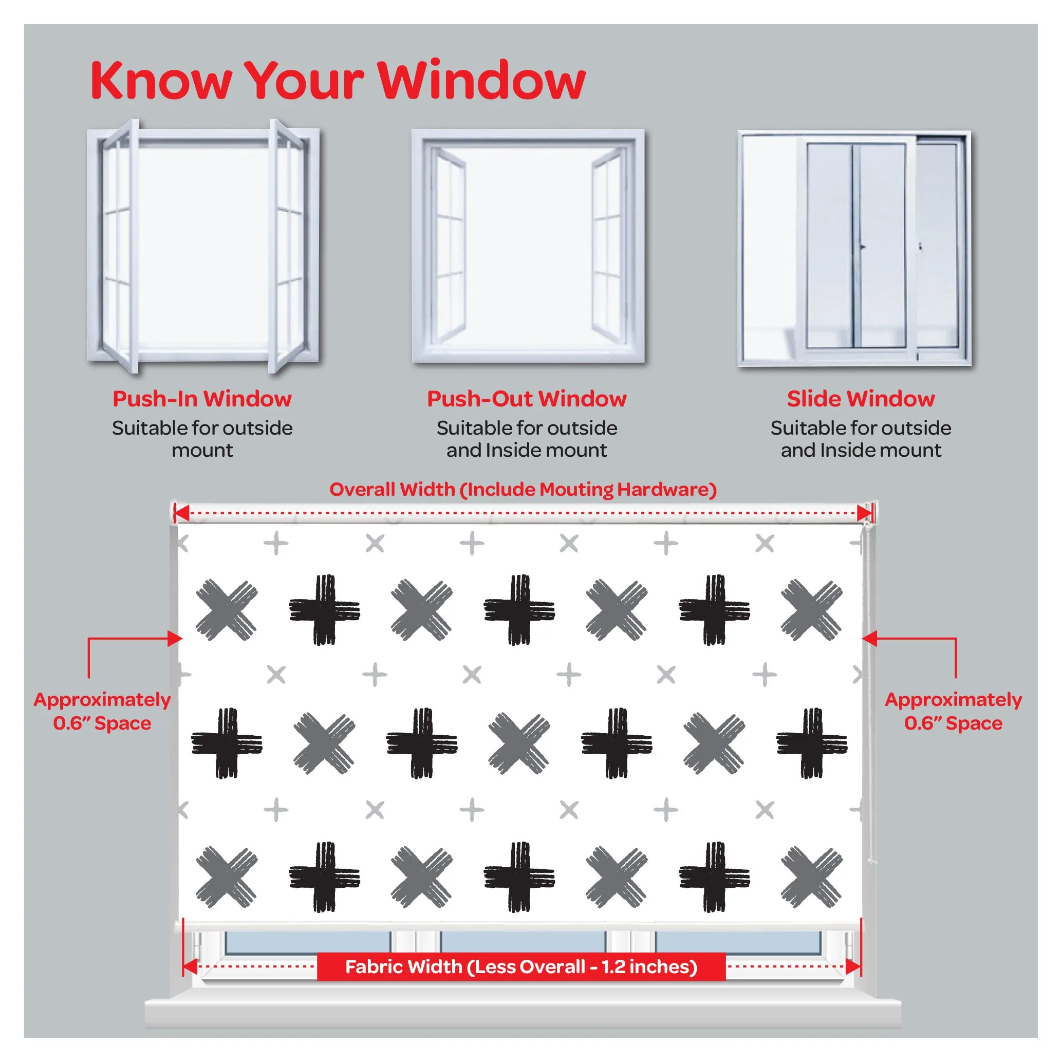 Modern Black White Gray Cross Print Window Roller Shade