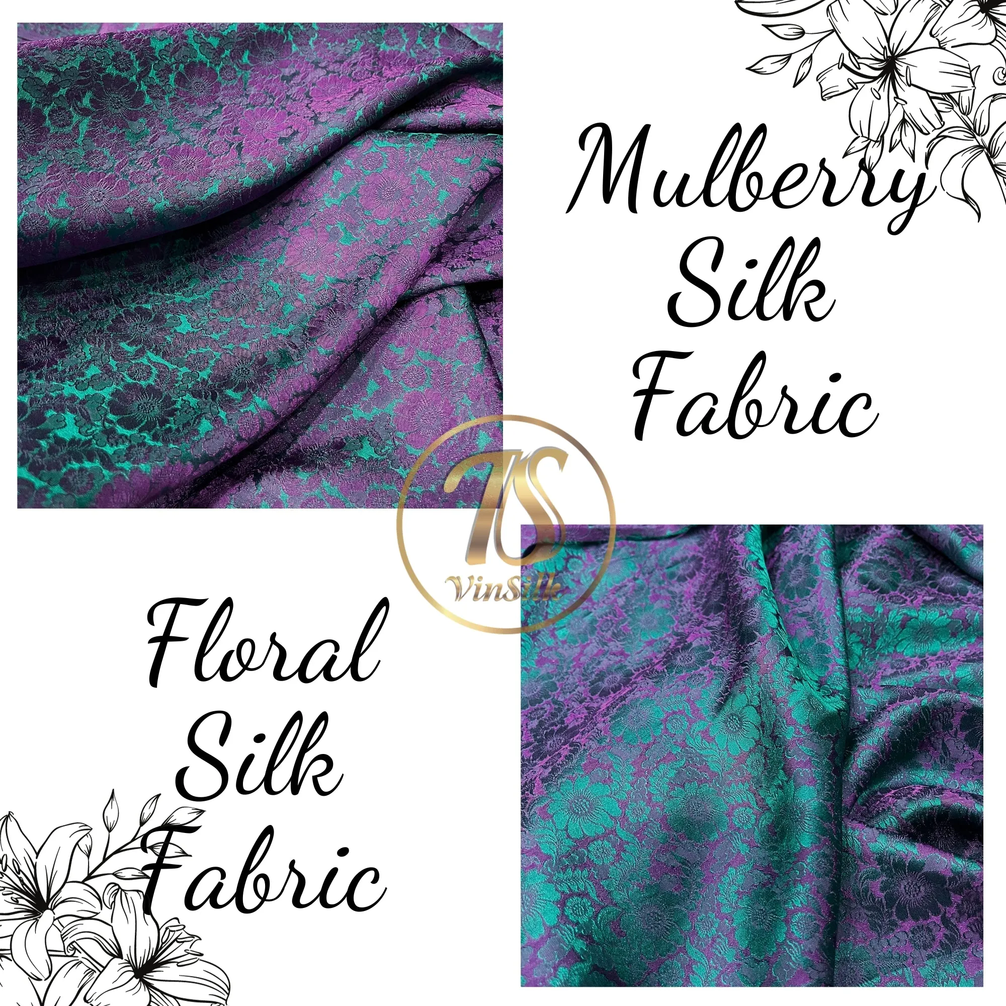 Mulberry Silk Floral Fabric – Chrysanthemum Pattern – Silk for Sewing - Dress making