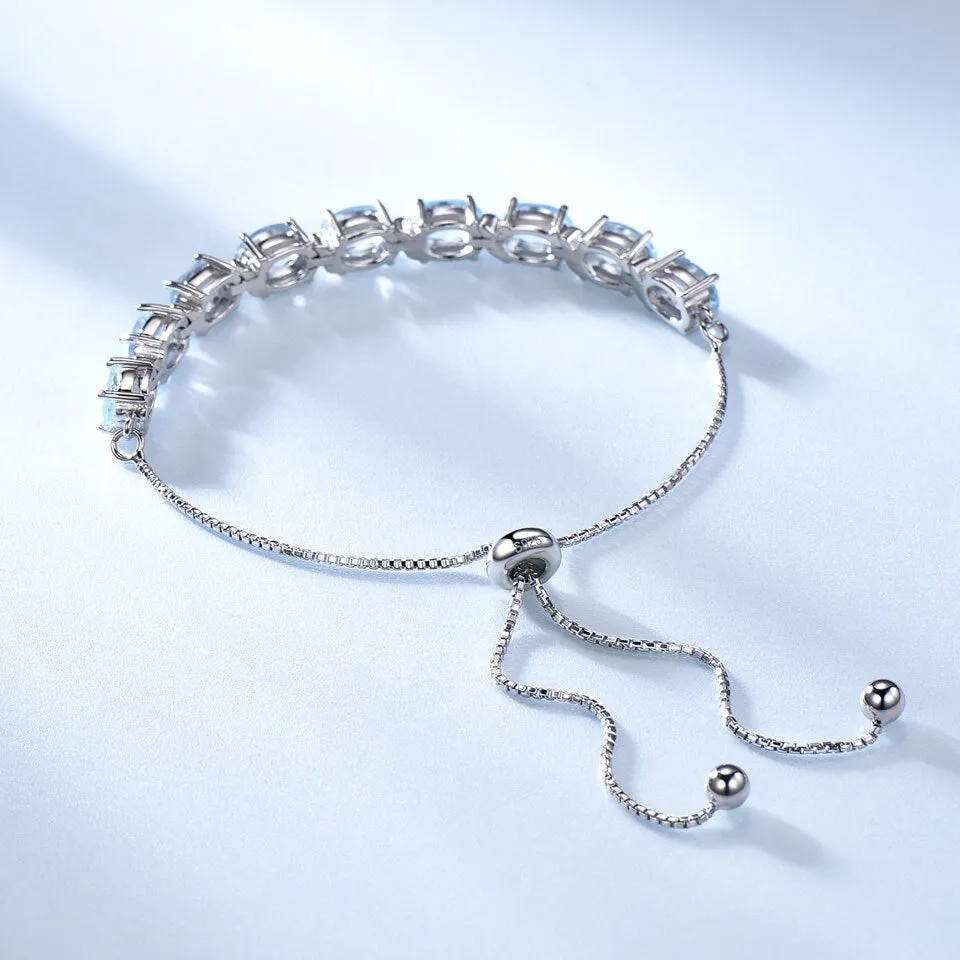 Natural Sky Blue Topaz 925 Sterling Silver Adjustable Chain Link Bracelet