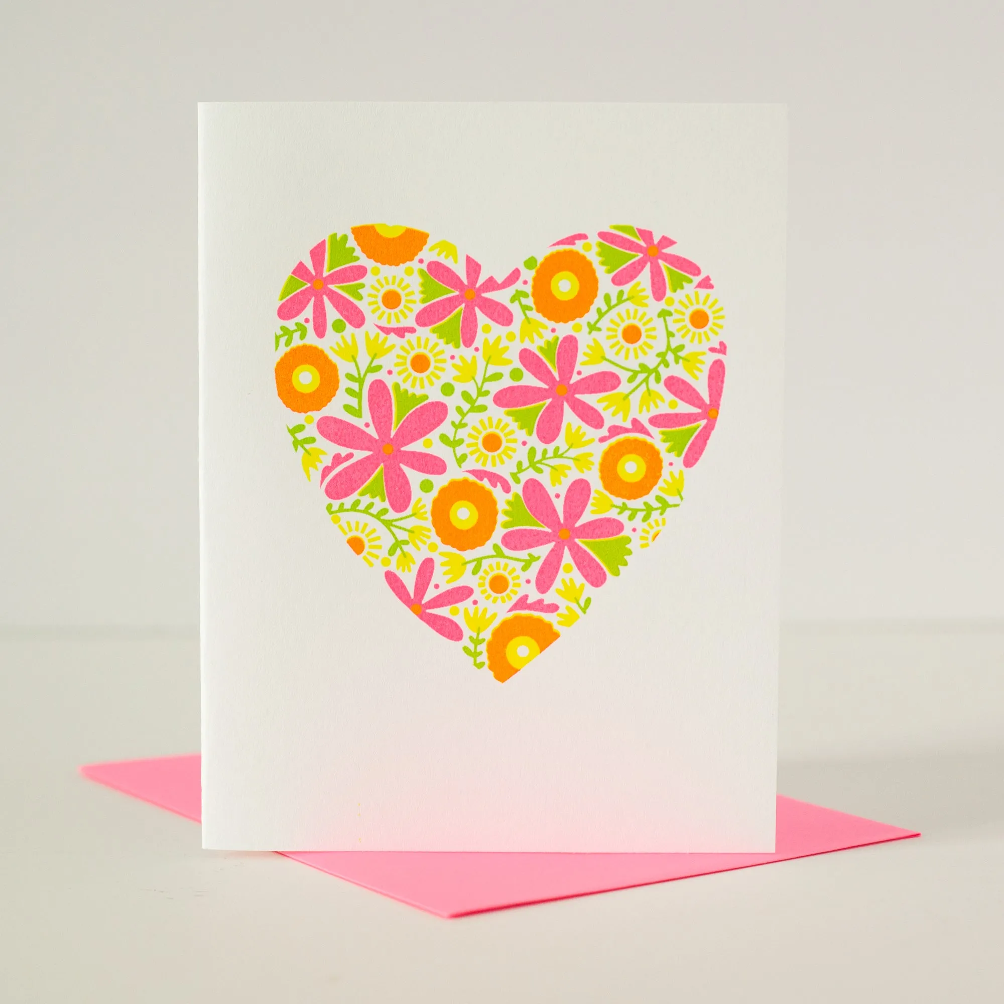 neon floral heart card, blank decorative greeting card for any occasion