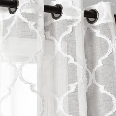 New - 2pk 38"x95" Sheer Avon Trellis Curtain Panels White - Lush Décor