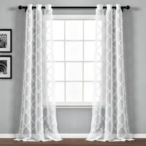 New - 2pk 38"x95" Sheer Avon Trellis Curtain Panels White - Lush Décor