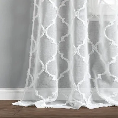 New - 2pk 38"x95" Sheer Avon Trellis Curtain Panels White - Lush Décor