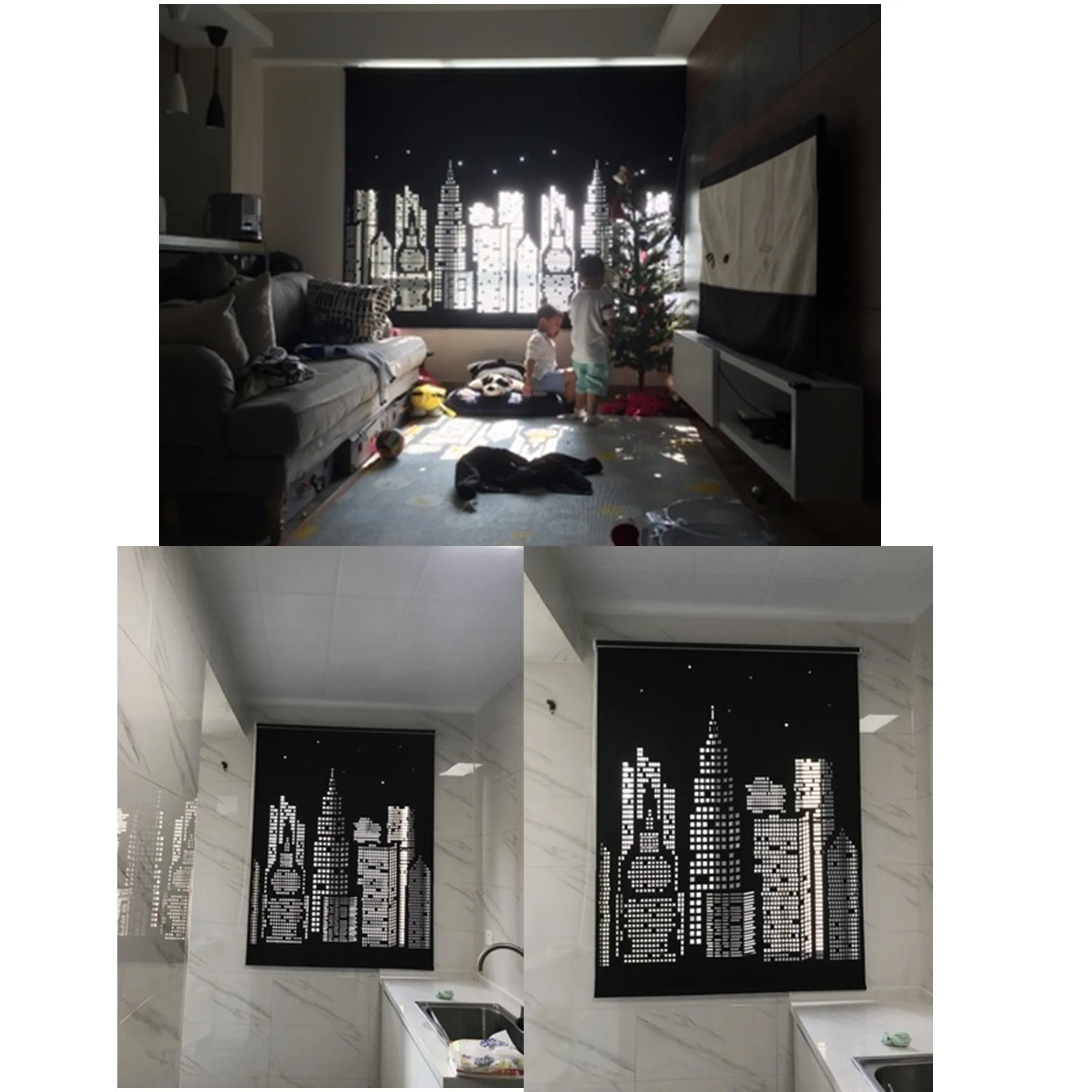 NYC Blackout Die Cut Cutout Sparkle Window Roller Blinds Shades Curtains