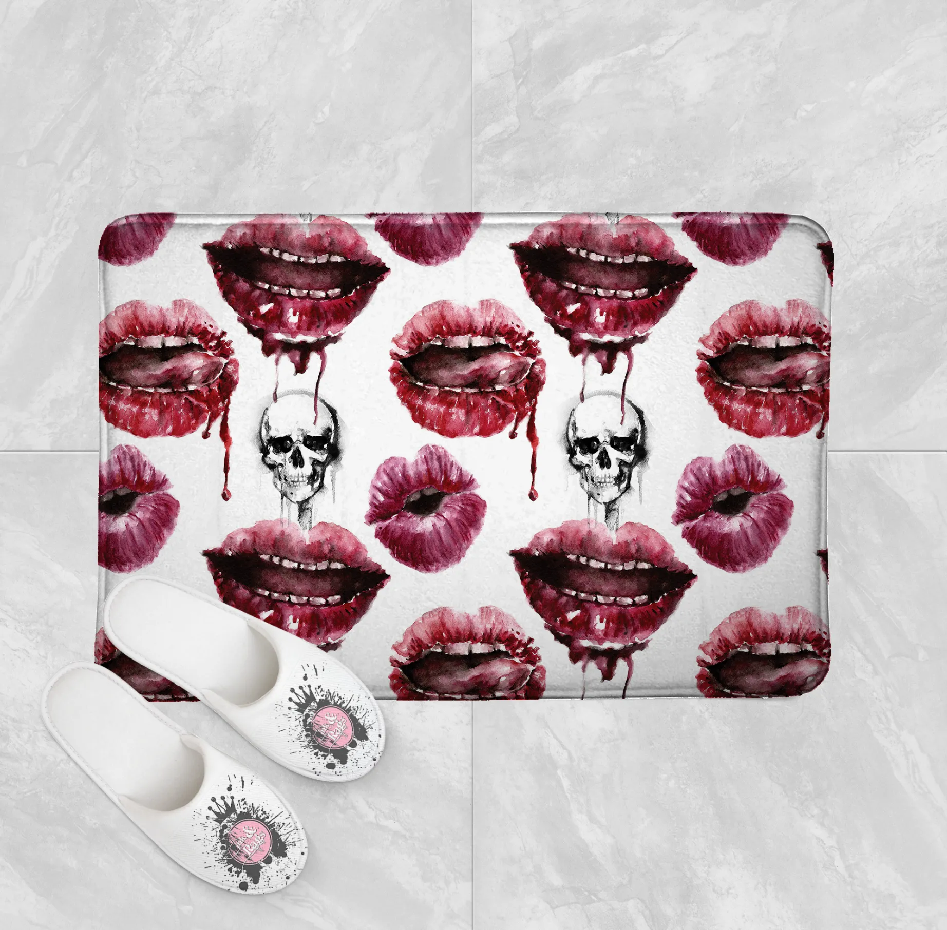 Oh la la! Lips and Skulls Shower Curtains and Optional Bath Mats