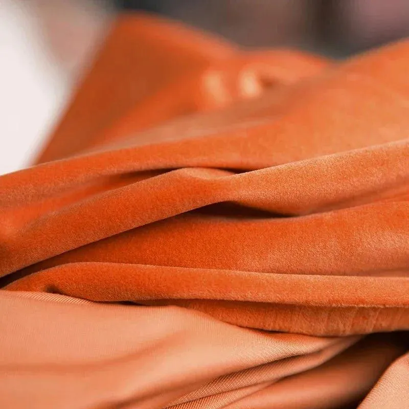 Orange Blackout Luxurious Wool Velvet Ready To Hang Curtains