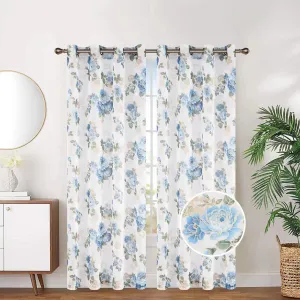 Organza Sheer Floral Foil Grommet Top Window Curtain Panel, 81068