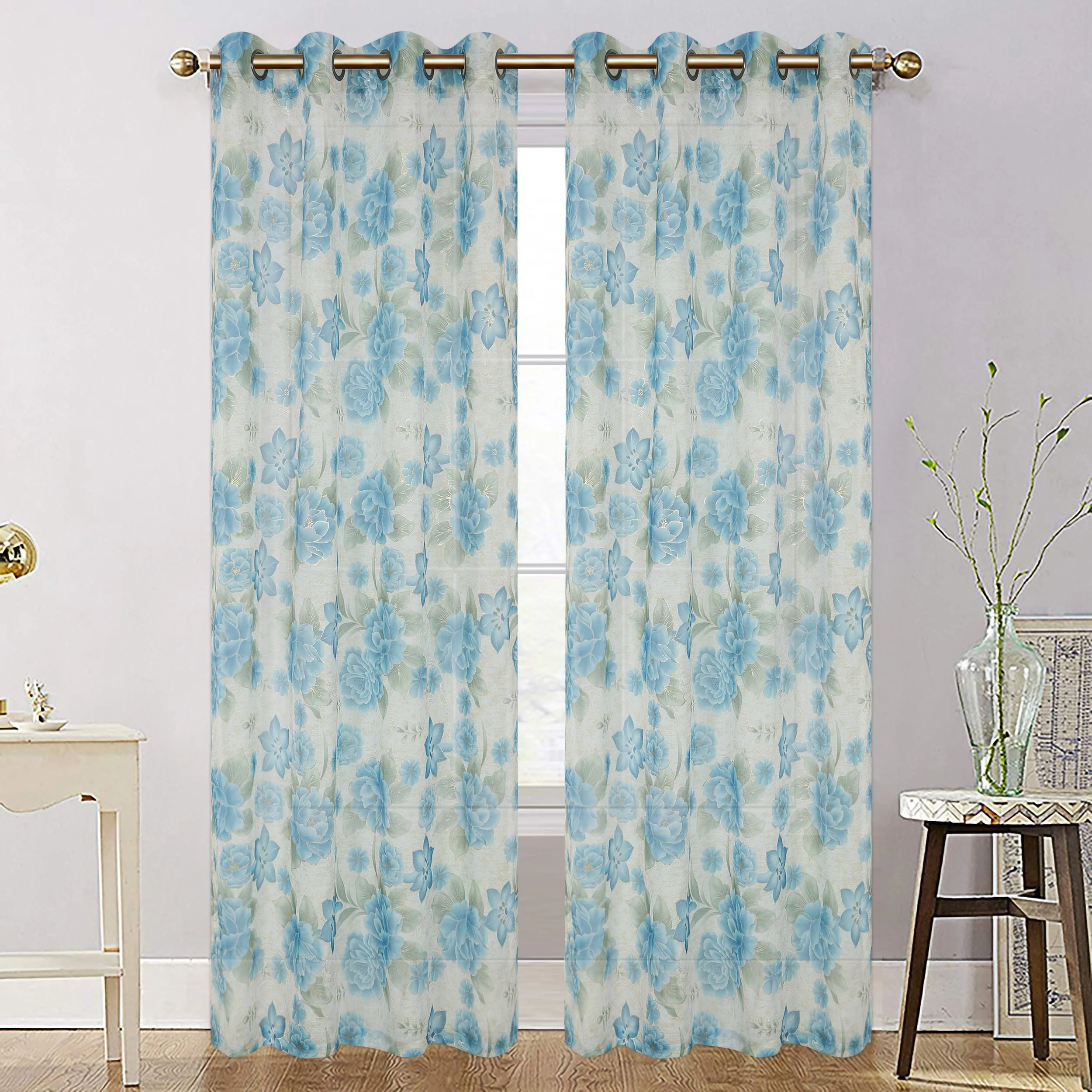 Organza Sheer Flower Grommet Top Window Curtain Panel, 81019