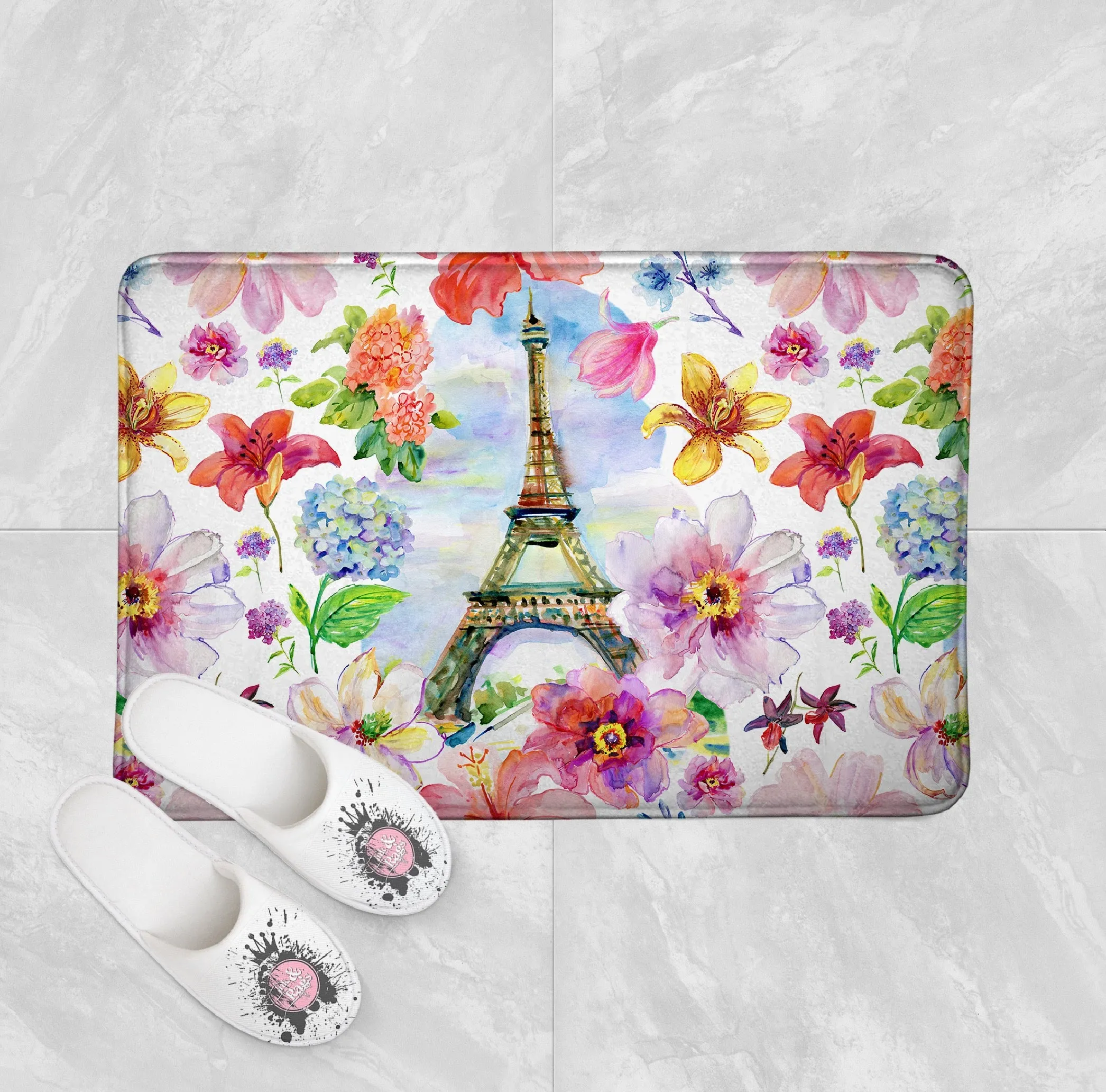 Paris in Spring Eiffel Tower Shower Curtains and Optional Bath Mats