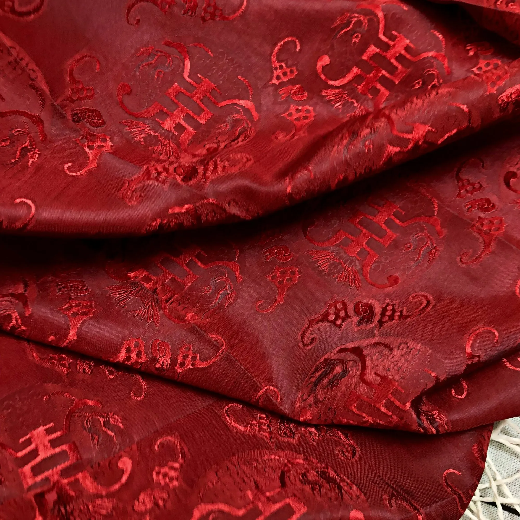 PATTERN MULBERRY SILK fabric by the yard - Red silk fabric - Handmade fabric – Dress making – Silk for sewing - Gift for her