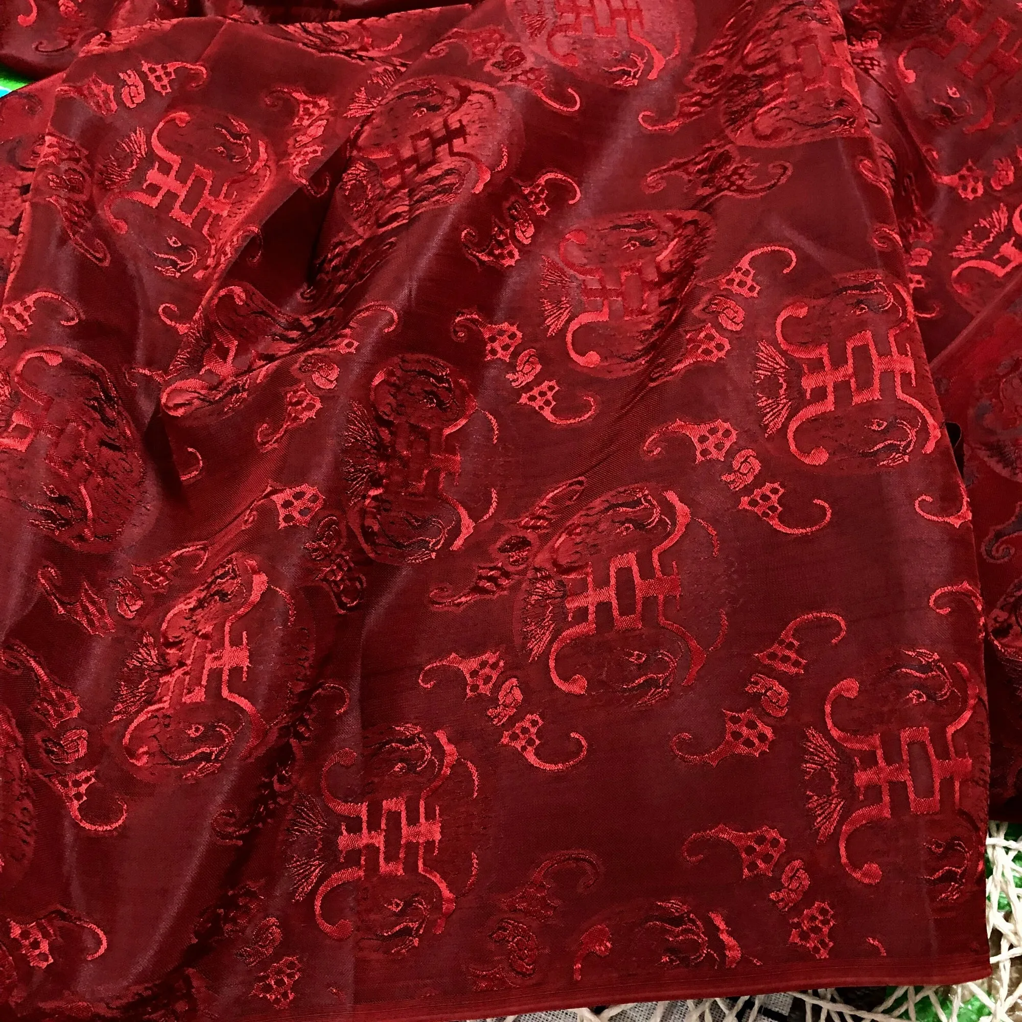 PATTERN MULBERRY SILK fabric by the yard - Red silk fabric - Handmade fabric – Dress making – Silk for sewing - Gift for her