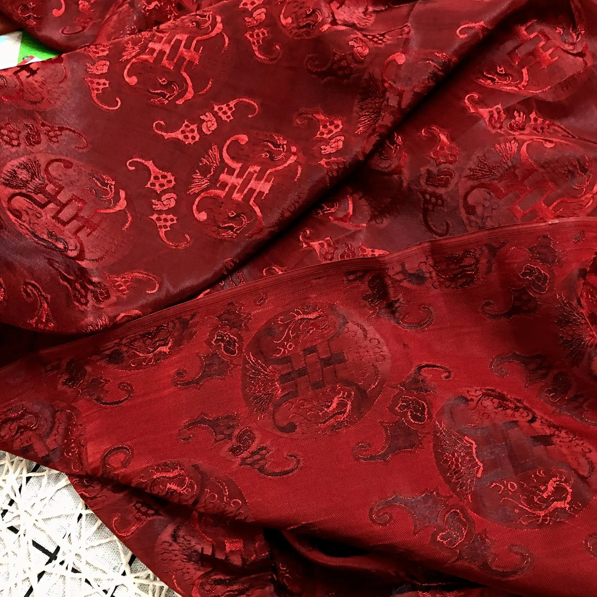 PATTERN MULBERRY SILK fabric by the yard - Red silk fabric - Handmade fabric – Dress making – Silk for sewing - Gift for her