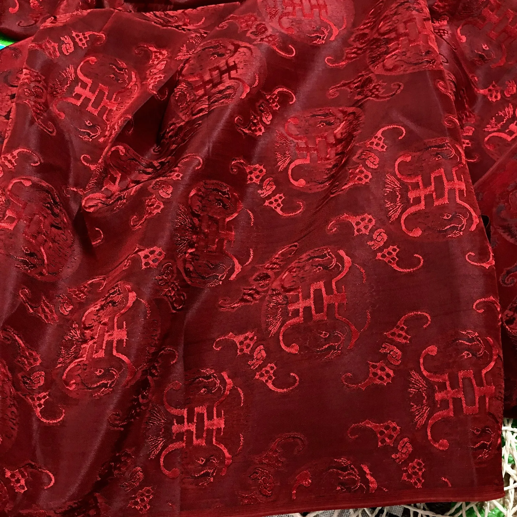 PATTERN MULBERRY SILK fabric by the yard - Red silk fabric - Handmade fabric – Dress making – Silk for sewing - Gift for her