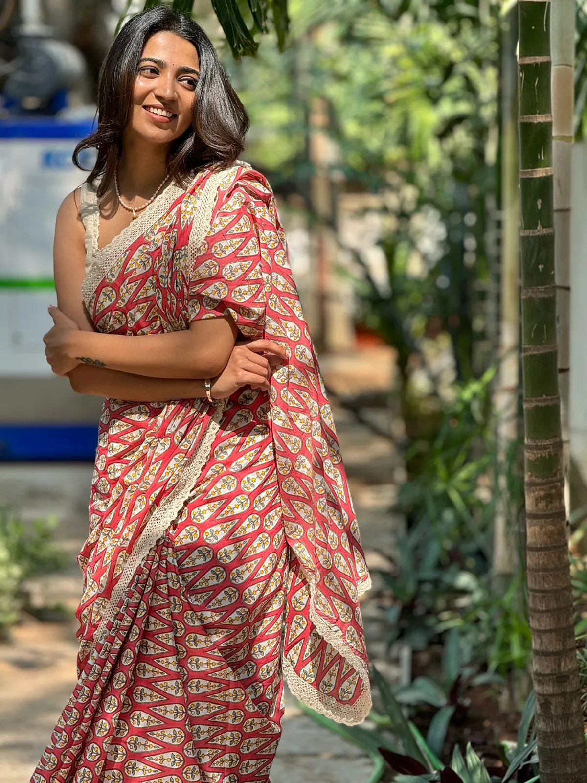 Pink cotton floral printed designer saree ( only saree )