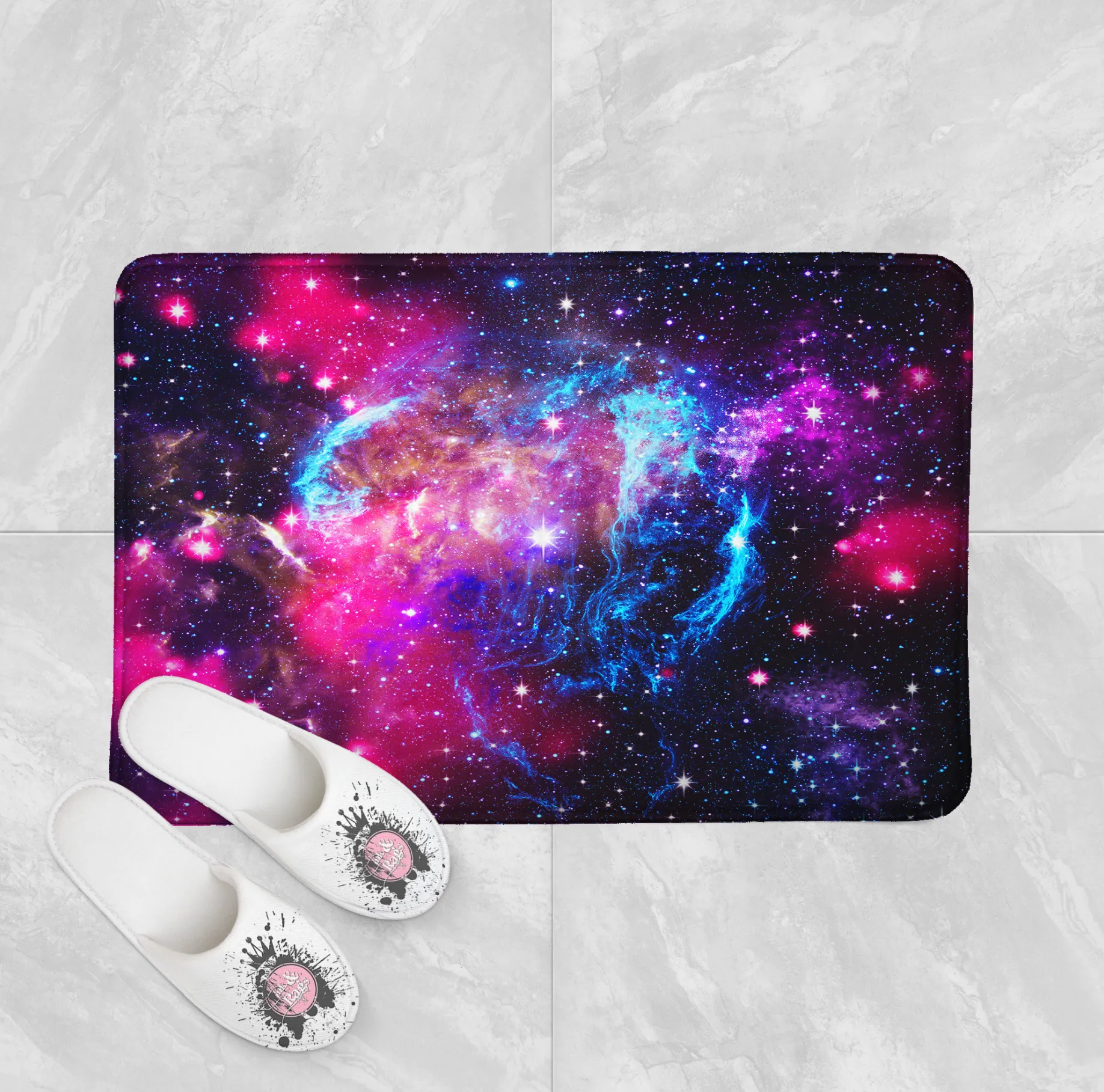 Pink Galaxy Nebula Shower Curtains and Optional Bath Mats