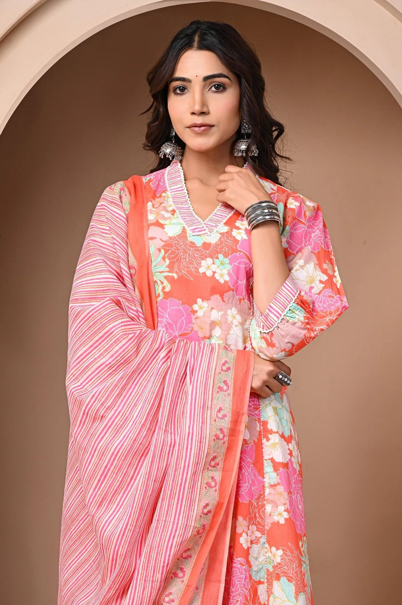 Pink Printed Dupatta Set