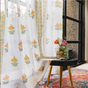 Printed Sheer Linen Curtains, Light Filtering, Pack of 2 Curtains Modern Fire Glow