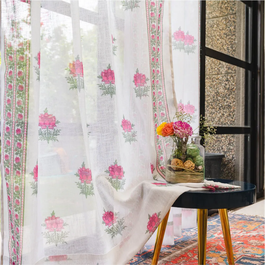 Printed Sheer Linen Curtains, Light Filtering, Pack of 2 Curtains Modern Fire Glow