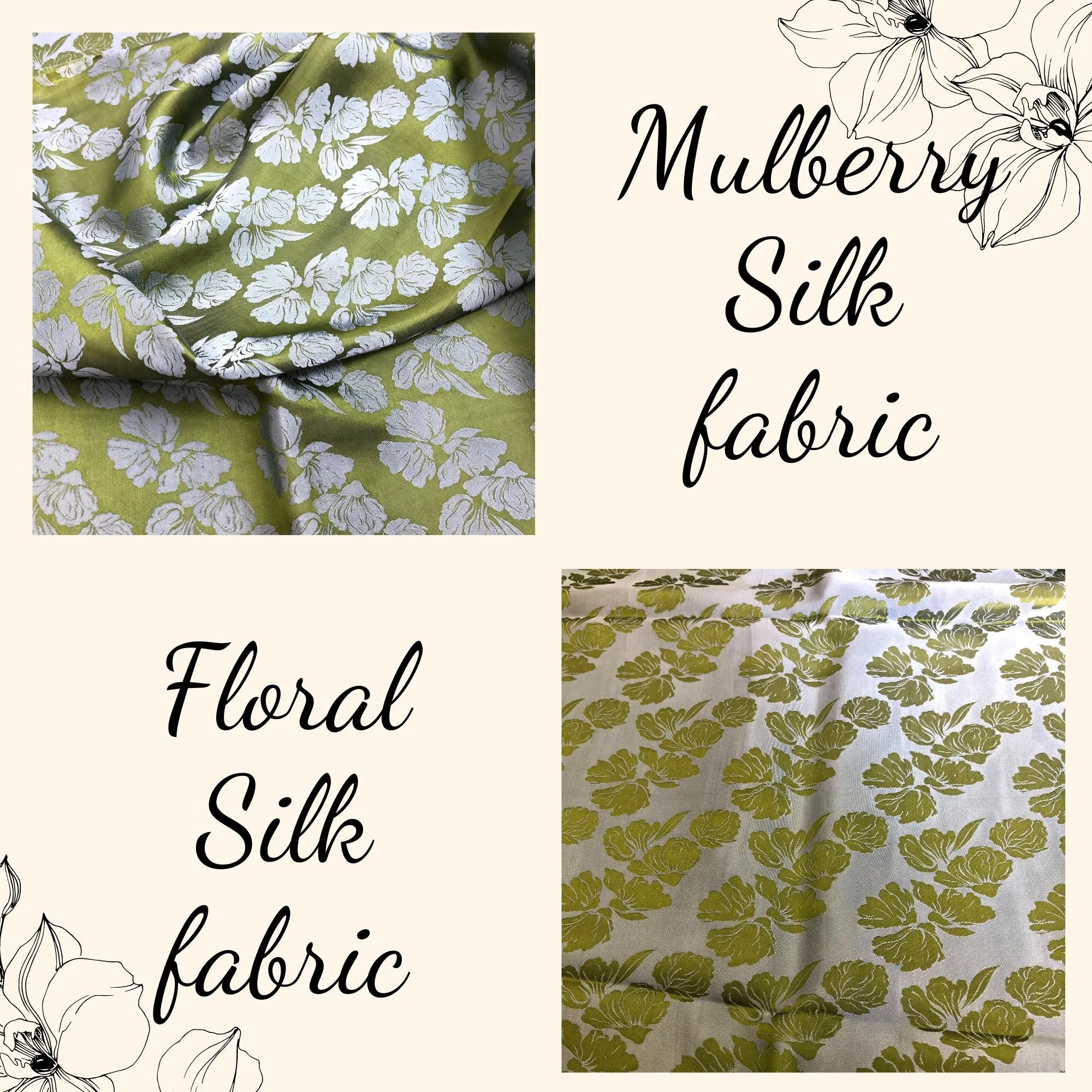 PURE MULBERRY SILK fabric by the yard - Floral silk fabric - Handmade fabric – Dress making – Silk for sewing - Gift for women - Sewing clothes