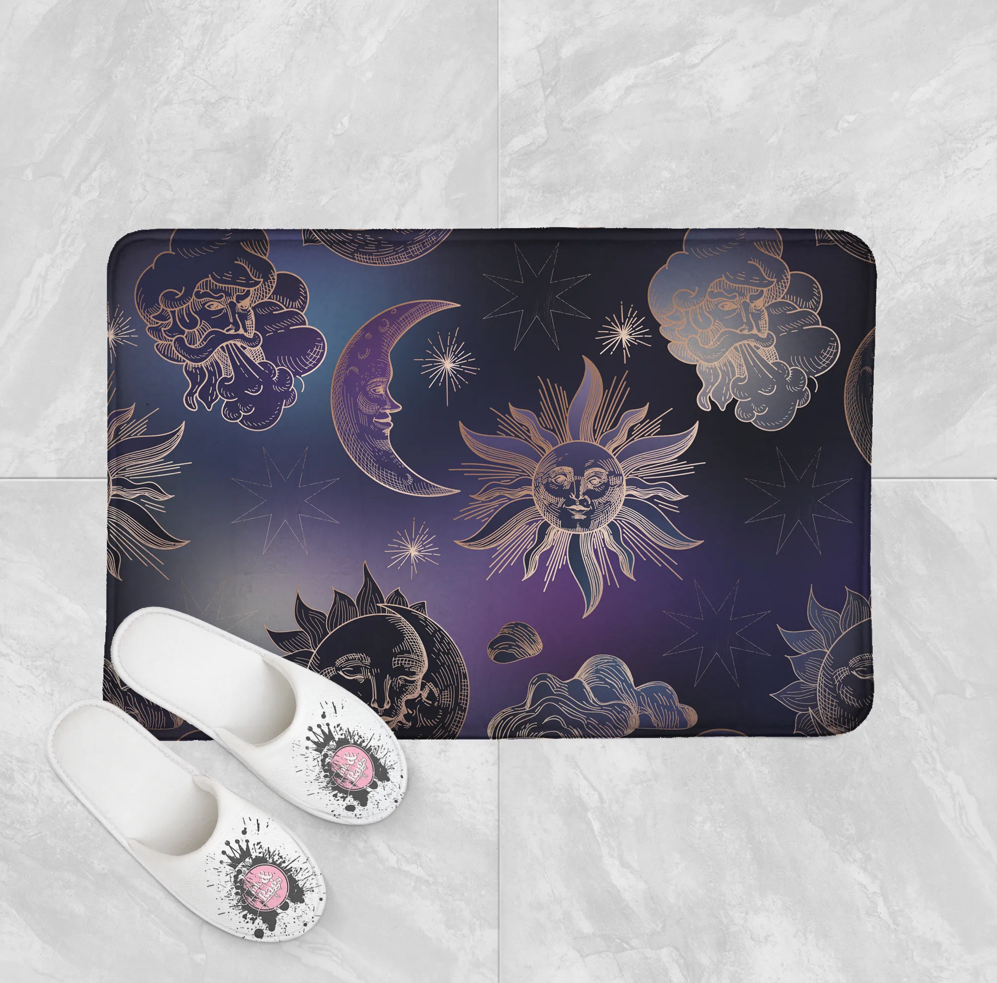 Purple Sky Celestial Shower Curtains and Optional Bath Mats