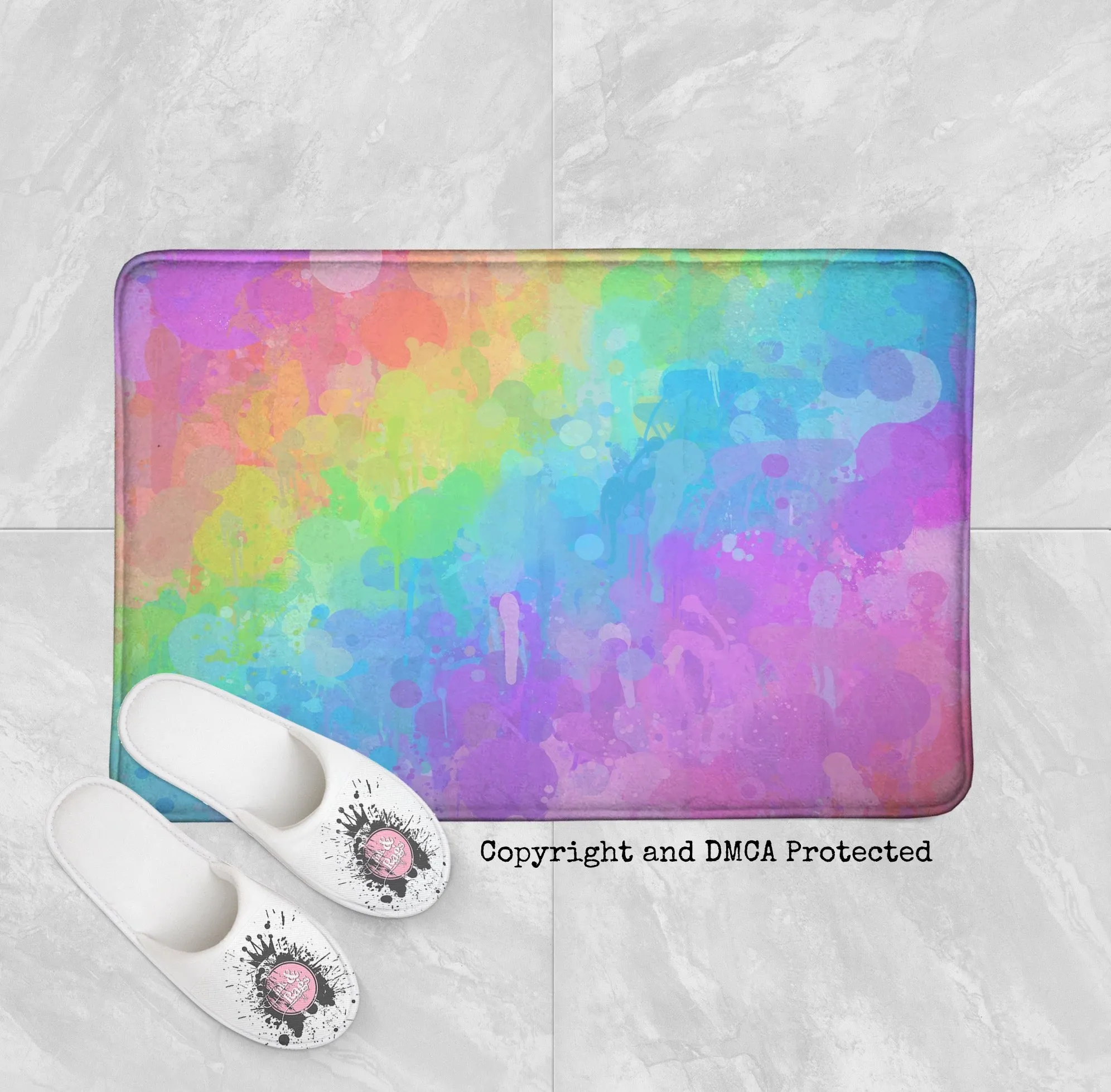 Rainbow Paint Splatter Shower Curtains and Optional Bath Mats