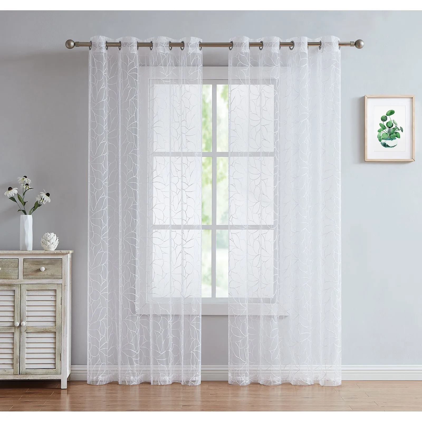 Red Co. Semi Sheer Embroidered Soft Decorative Linen Curtains with Grommets 2 Piece Set, 54" x 63"