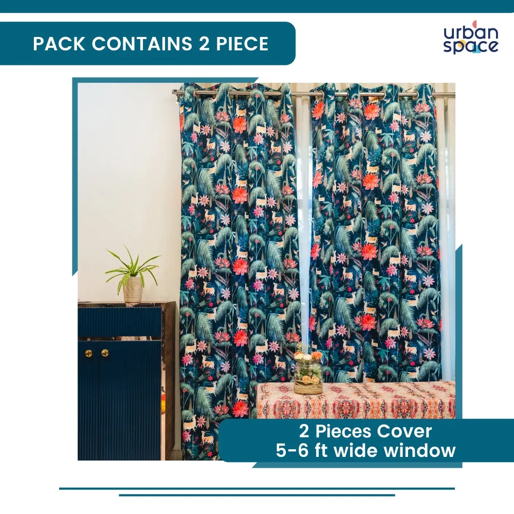 Room Darkening Digital Printed Curtains for Living Room,Bedroom and Nursery, Pack of 2 Curtains - Enchanted Forest