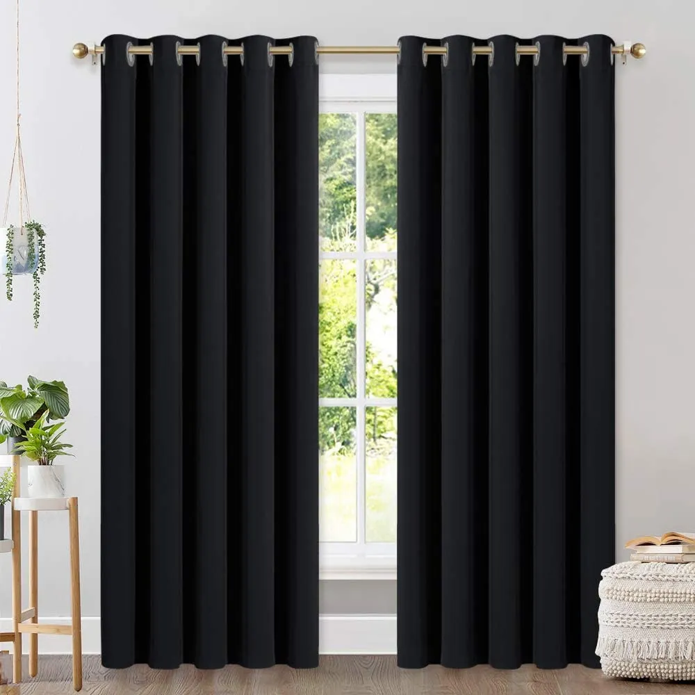 Set of 2 Blackout Window Curtains Kitchen Window Treatment Thermal Insulated Grommet Blackout Drapery Panels