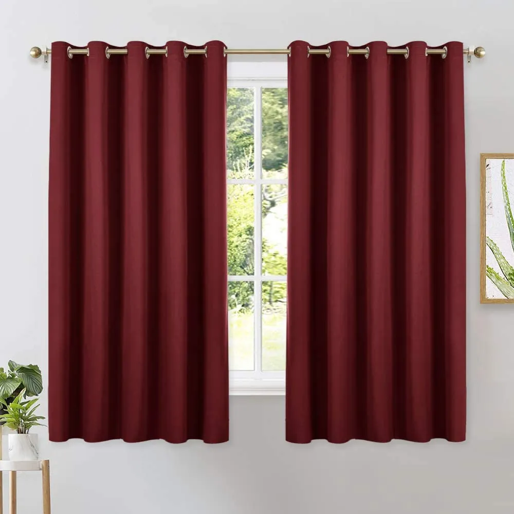 Set of 2 Blackout Window Curtains Kitchen Window Treatment Thermal Insulated Grommet Blackout Drapery Panels