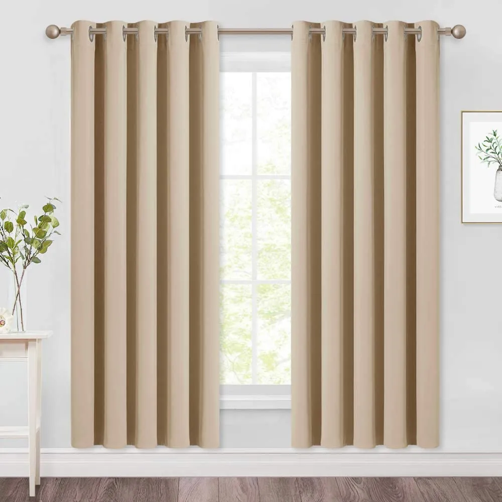 Set of 2 Blackout Window Curtains Kitchen Window Treatment Thermal Insulated Grommet Blackout Drapery Panels