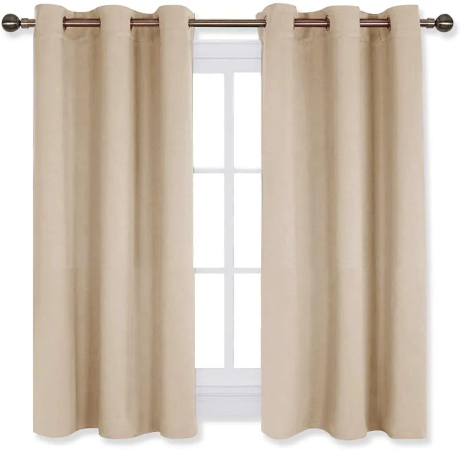 Set of 2 Blackout Window Curtains Kitchen Window Treatment Thermal Insulated Grommet Blackout Drapery Panels