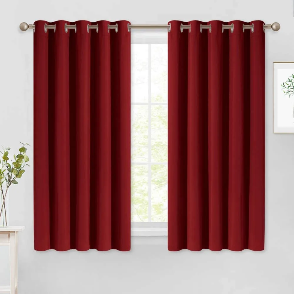 Set of 2 Blackout Window Curtains Kitchen Window Treatment Thermal Insulated Grommet Blackout Drapery Panels