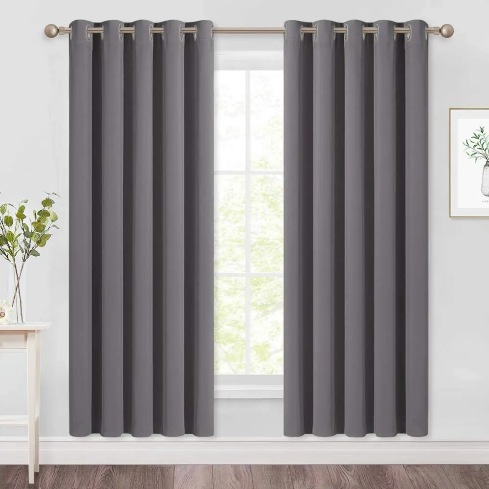 Set of 2 Blackout Window Curtains Kitchen Window Treatment Thermal Insulated Grommet Blackout Drapery Panels