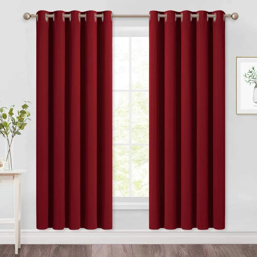 Set of 2 Blackout Window Curtains Kitchen Window Treatment Thermal Insulated Grommet Blackout Drapery Panels