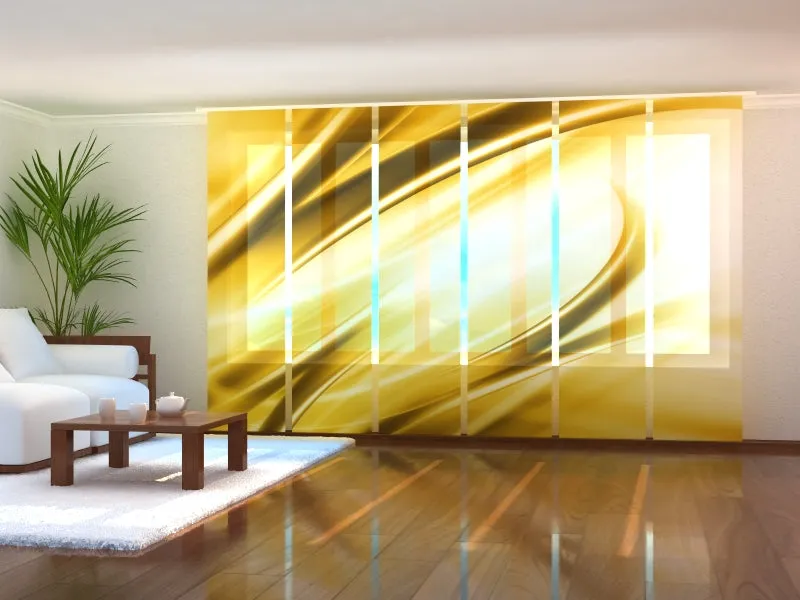 Set of 6 Sliding Panel Curtains Modern Golden Abstraction