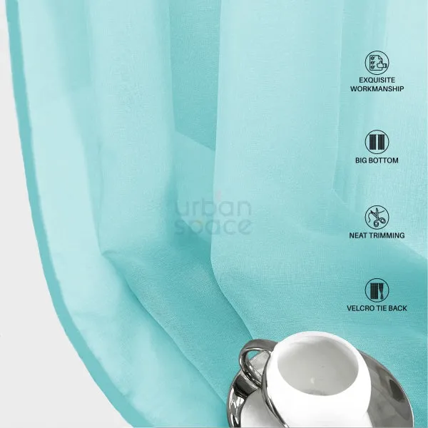 Sheer Curtain for Living Room with linen texture, Net Curtain for balcony, Pack of 2 Curtains -  Aqua Blue